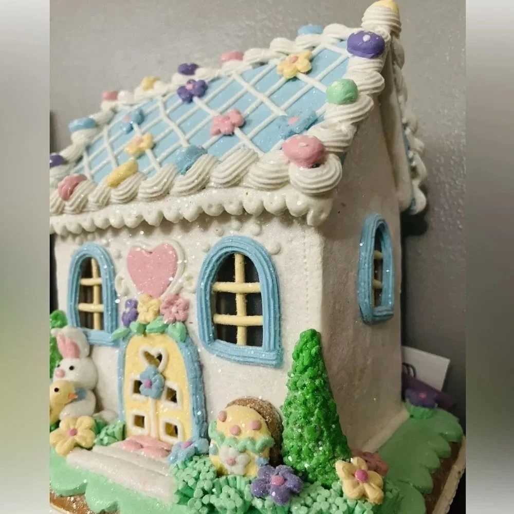 Easter Gingerbread Cookie House LED Light-Up Tabletop Decor Pastel NWT